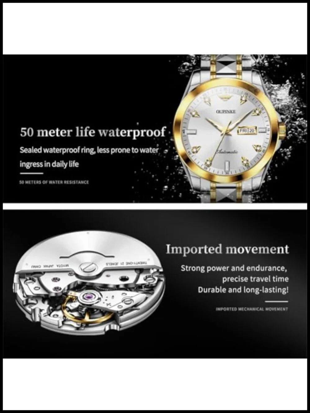 Automatic Mechanical Skeleton Watch Stainless Steel Waterproof Day Date